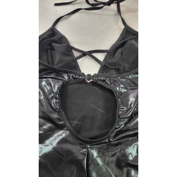 Exposed by Magic Silk Goth Black Faux Pleather Wet Look Mini Dress Lingerie S/M - Picture 9 of 9